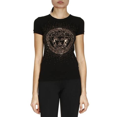 womens versace logo top casual|Versace black t shirt women.